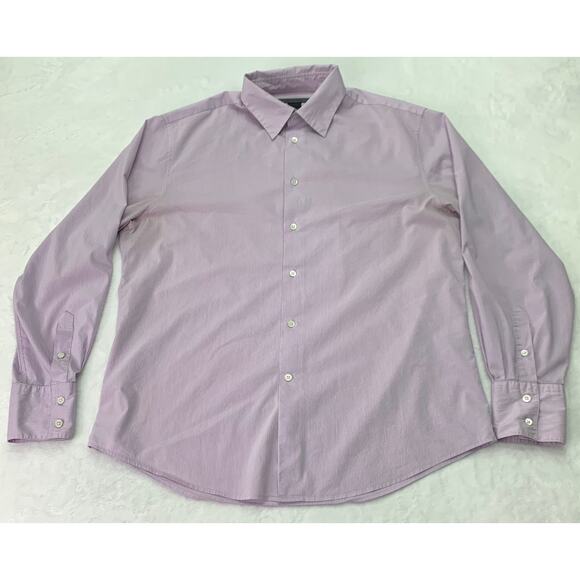 John Varvatos Mens Sz Large Purple White Striped Long Sleeve Button Up Shirt - Picture 2 of 7